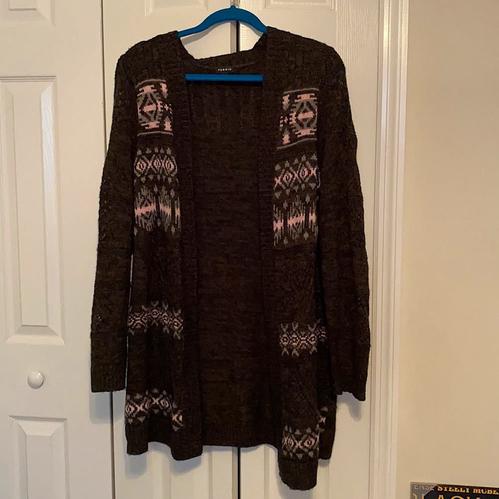 Torrid olive and baby pink long cardigan 1x